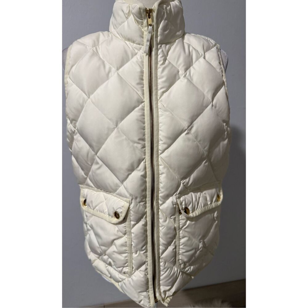 J.Crew Excursione quilted down puffer cream vest front zipper pockets